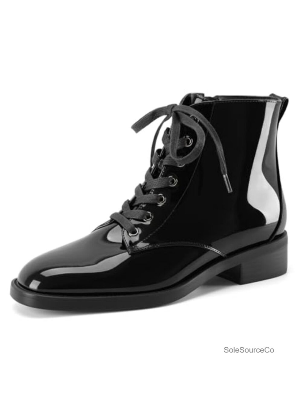 Patent Leather Combat Boots Chunky Low Heel Lace Up Ankle Boots